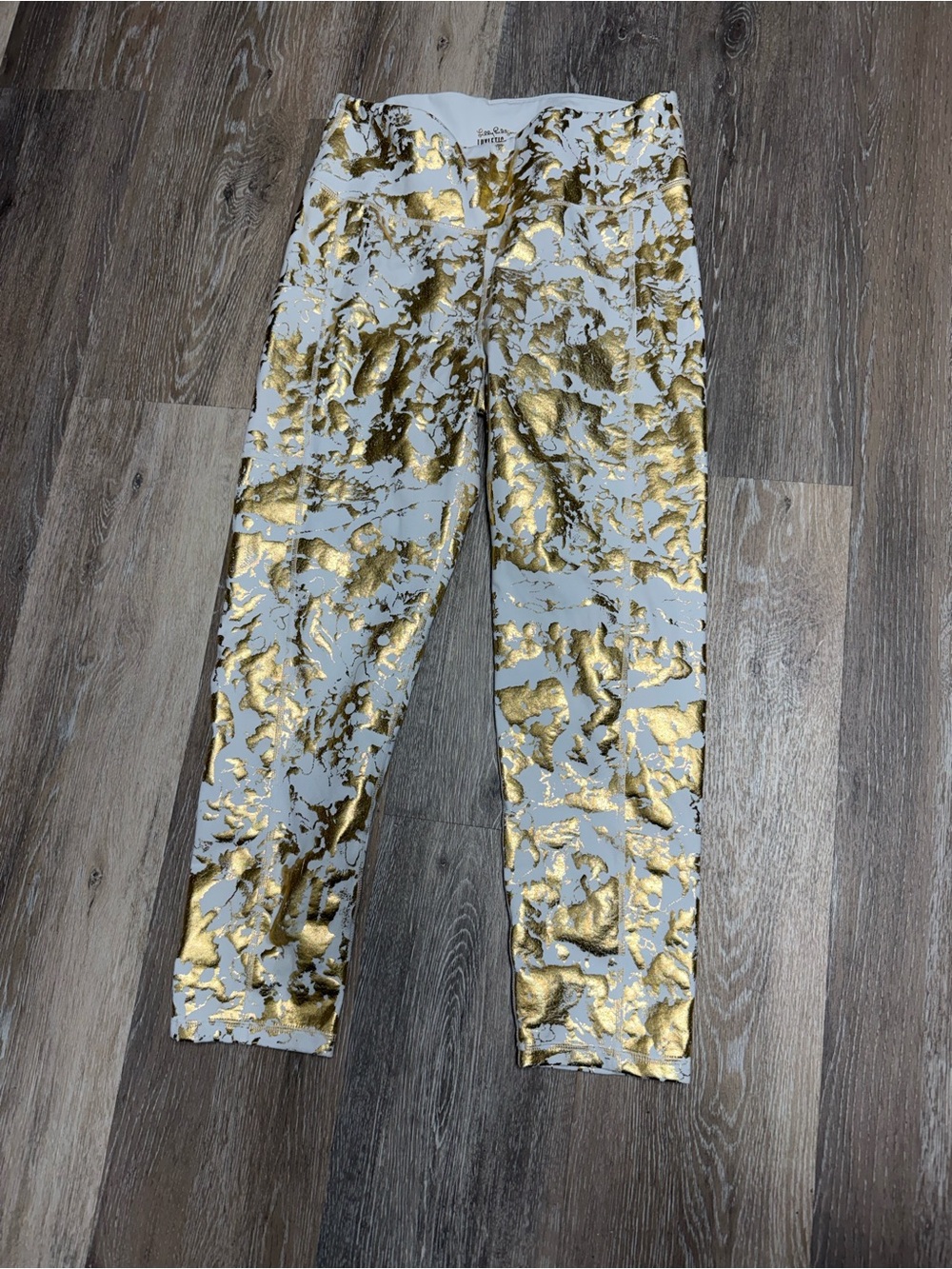 Lilly Pulitzer Luxletic Weekender High Rise Leggings Metallic Gold Foil L